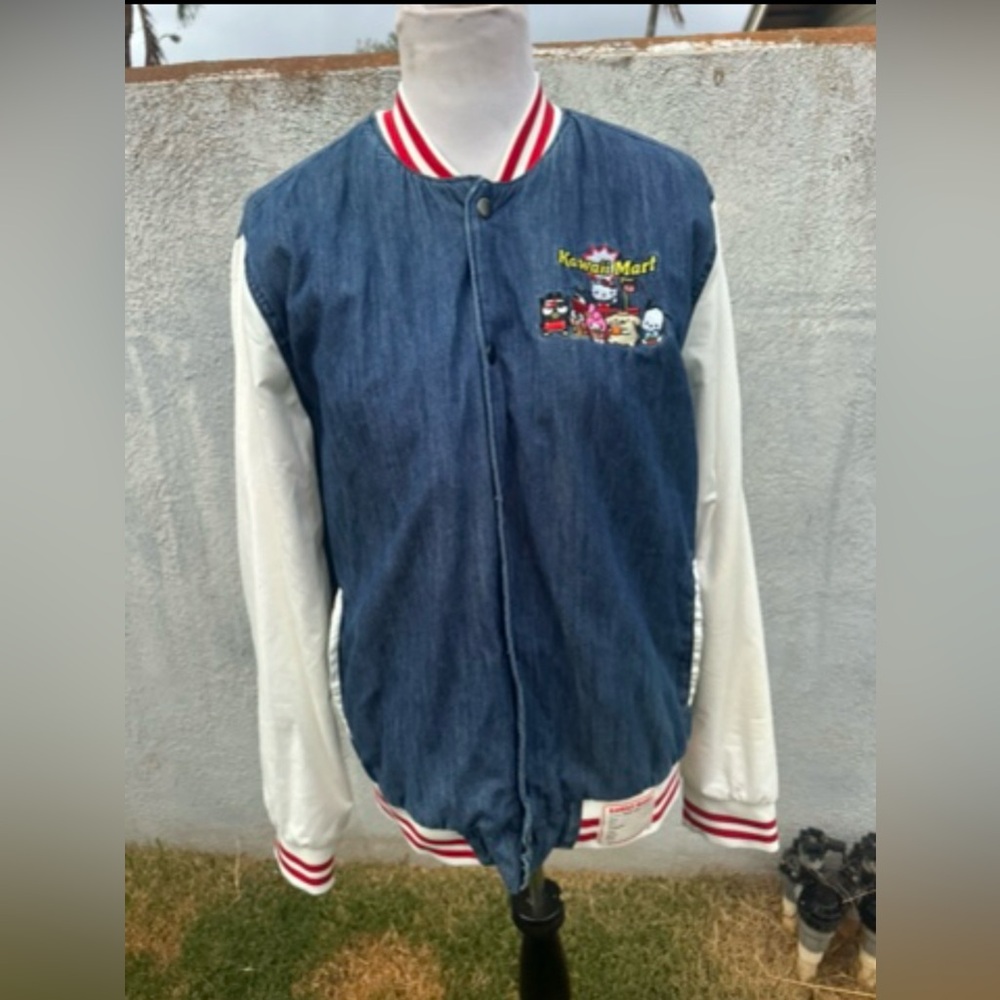 Sanrio Hello Kitty Kawaii Mart Denim Varsity Jacket Size M BoxLunch Exclusive